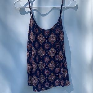 Navy Blue and Patterned Spaghetti Strap Tank Top